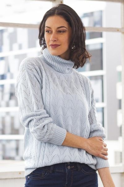 Alternate image for Soft Knit Baby Alpaca Blend Turtleneck Sweater Prestige in Sky Blue