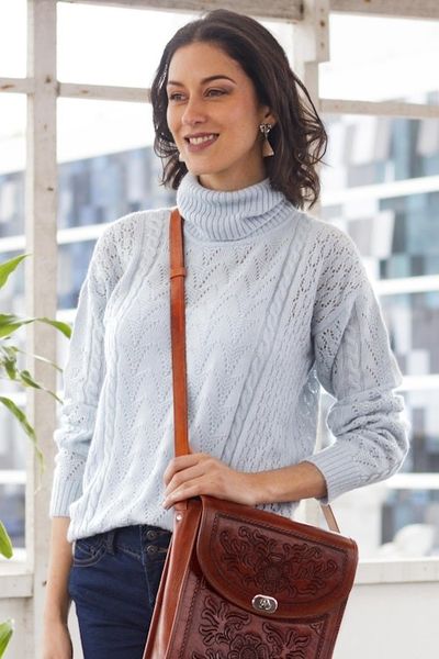 Alternate image for Soft Knit Baby Alpaca Blend Turtleneck Sweater Prestige in Sky Blue