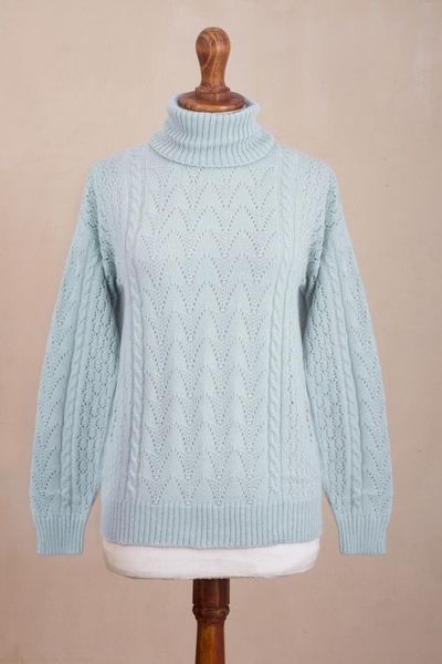 Alternate image for Soft Knit Baby Alpaca Blend Turtleneck Sweater Prestige in Sky Blue