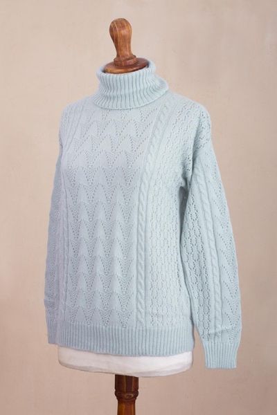 Alternate image for Soft Knit Baby Alpaca Blend Turtleneck Sweater Prestige in Sky Blue