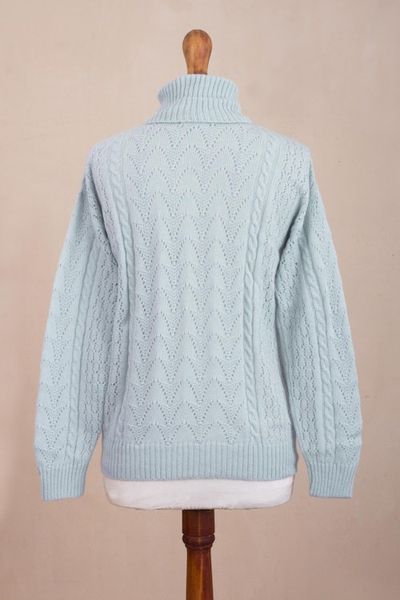 Alternate image for Soft Knit Baby Alpaca Blend Turtleneck Sweater Prestige in Sky Blue