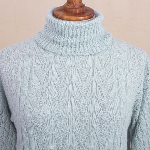 Alternate image for Soft Knit Baby Alpaca Blend Turtleneck Sweater Prestige in Sky Blue