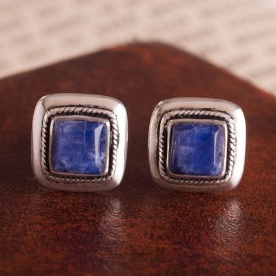 Alternate image for Square Sodalite and Sterling Silver Stud Earrings from Peru Blue Dimension