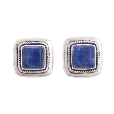 Alternate image for Square Sodalite and Sterling Silver Stud Earrings from Peru Blue Dimension