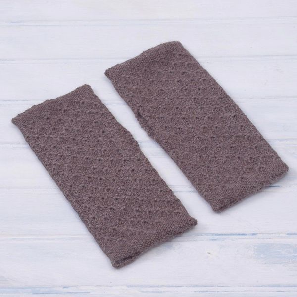 Alternate image for Patterned 100 Baby Alpaca Fingerless Mitts in Chestnut Passionate Pattern in Chestnut