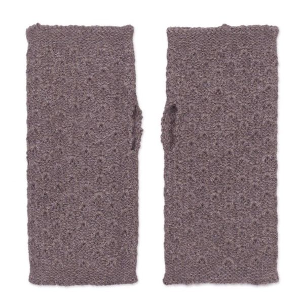 Alternate image for Patterned 100 Baby Alpaca Fingerless Mitts in Chestnut Passionate Pattern in Chestnut