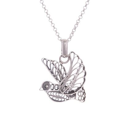 Alternate image for Oxidized Sterling Silver Filigree Dove Necklace from Peru Dark Peace and Grace