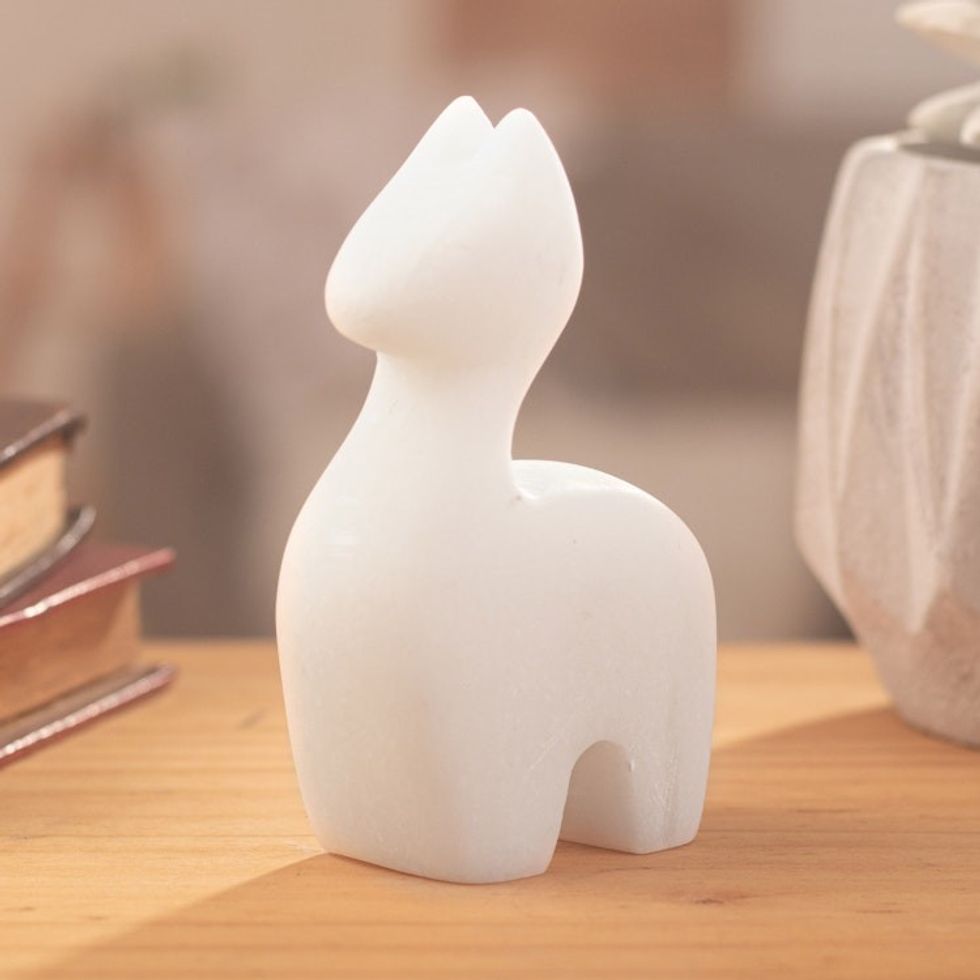 Llama Figurine Handcrafted from Alabaster in Peru 'Tender Little Llama'