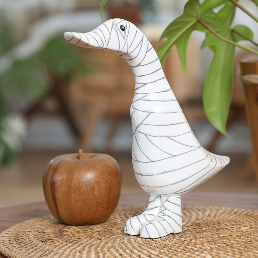 Handcrafted Bamboo Root and Teak Wood Mummy Duck Figurine 'Mummy Duck'