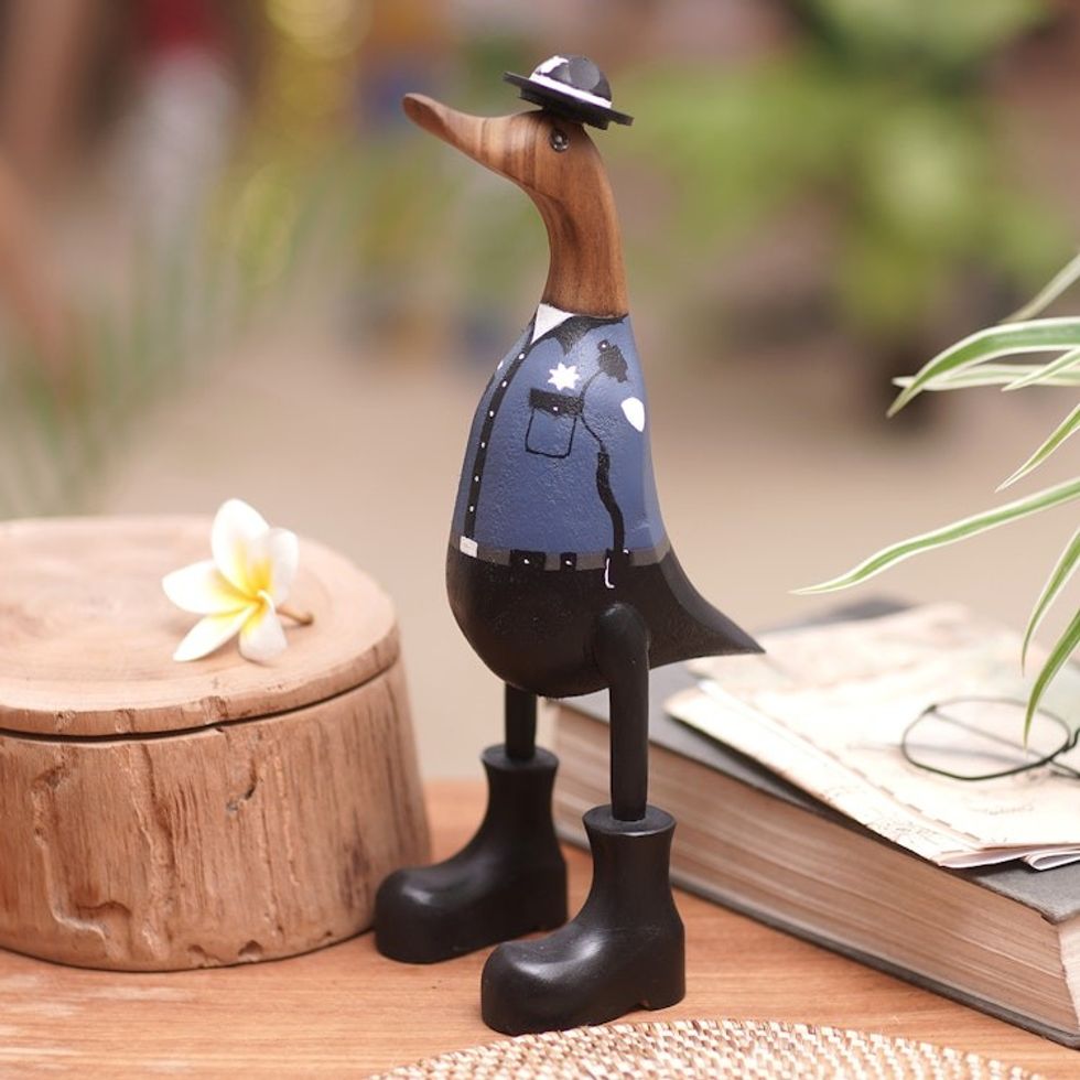 Handcrafted Wood Sculpture of Police Officer Duck 'Officer Duck'