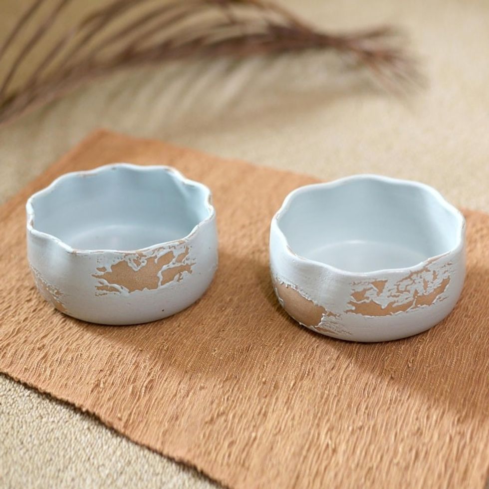 Handcrafted Ceramic Bowls from Java Pair 'Two Minds'