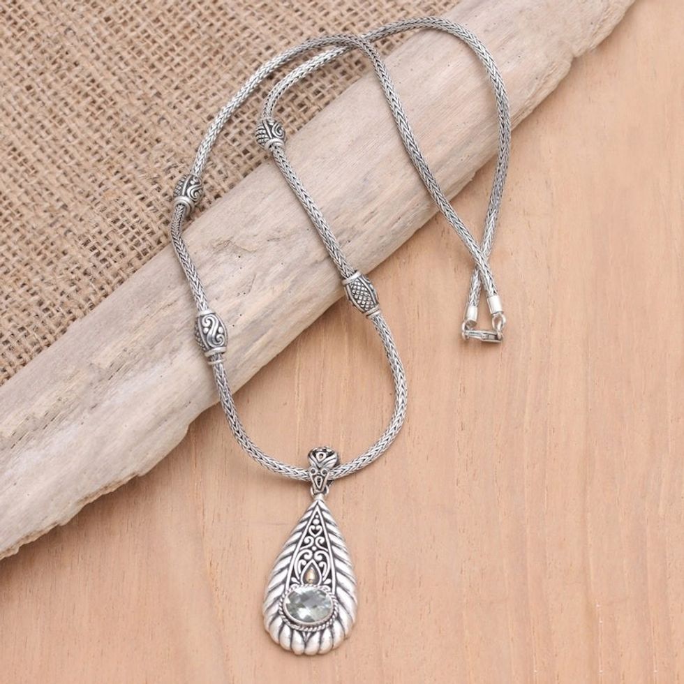 Gold-Accented Prasiolite Pendant Necklace from Bali 'Evergreen Moment'