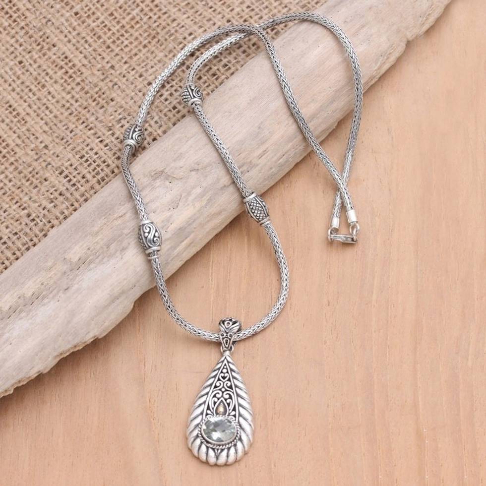 Gold-Accented Prasiolite Pendant Necklace from Bali 'Evergreen Moment'