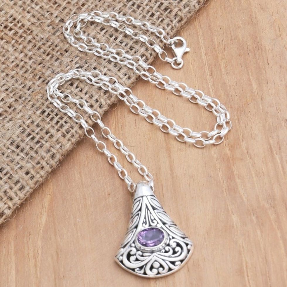 Balinese Amethyst and Sterling Silver Pendant Necklace 'Royal Sparkle'