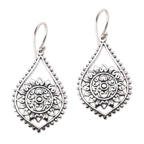 Alternate image for Sun Pattern Sterling Silver Dangle Earrings from Bali Jagaraga Sun