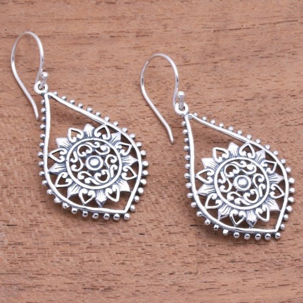 Alternate image for Sun Pattern Sterling Silver Dangle Earrings from Bali Jagaraga Sun