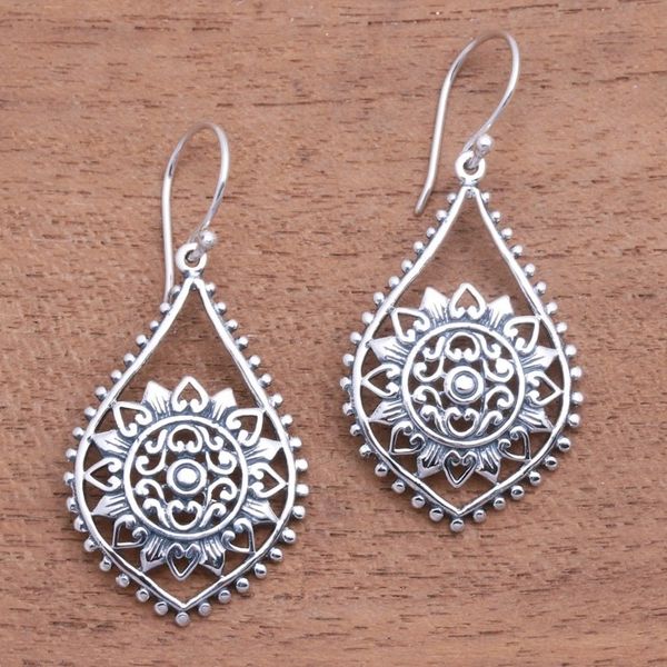 Alternate image for Sun Pattern Sterling Silver Dangle Earrings from Bali Jagaraga Sun