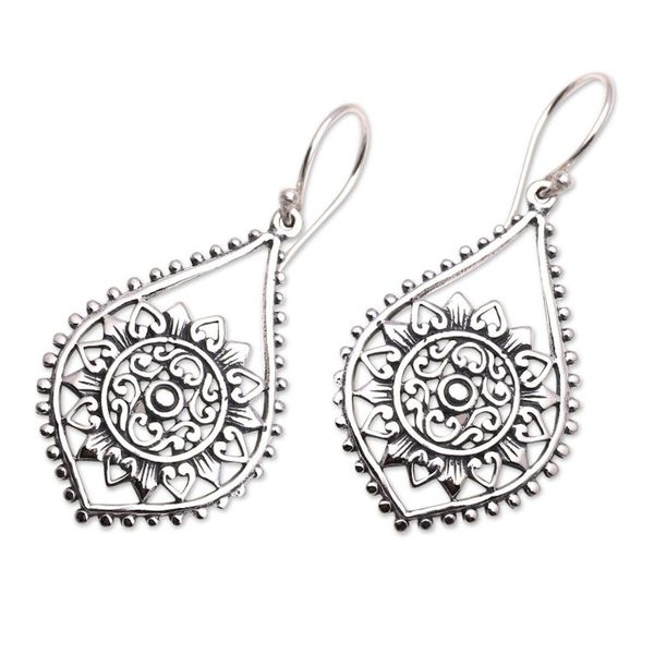 Alternate image for Sun Pattern Sterling Silver Dangle Earrings from Bali Jagaraga Sun