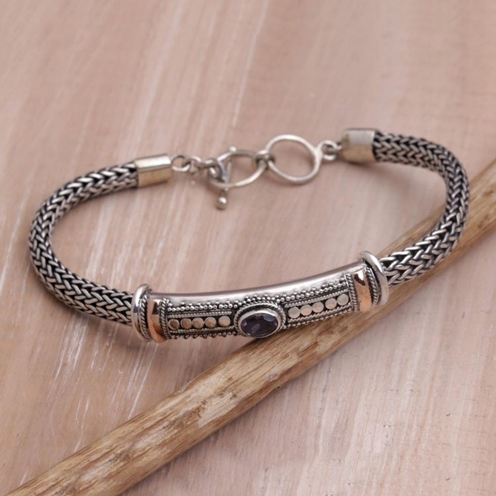 Gold Accent 925 Silver Amethyst Pendant Bracelet form Bali 'Center of Hope'