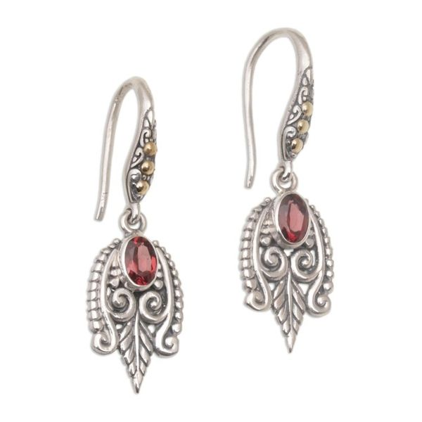 Alternate image for Balinese Sterling Silver and Garnet Gold Accent Earrings Dewdrop Caress
