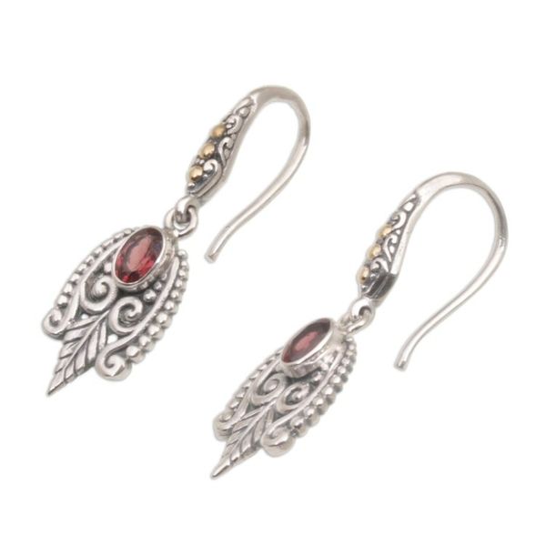 Alternate image for Balinese Sterling Silver and Garnet Gold Accent Earrings Dewdrop Caress