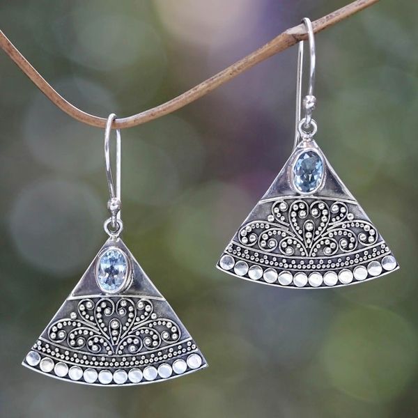 Alternate image for Indonesian Earrings with Blue Topaz Kintamani