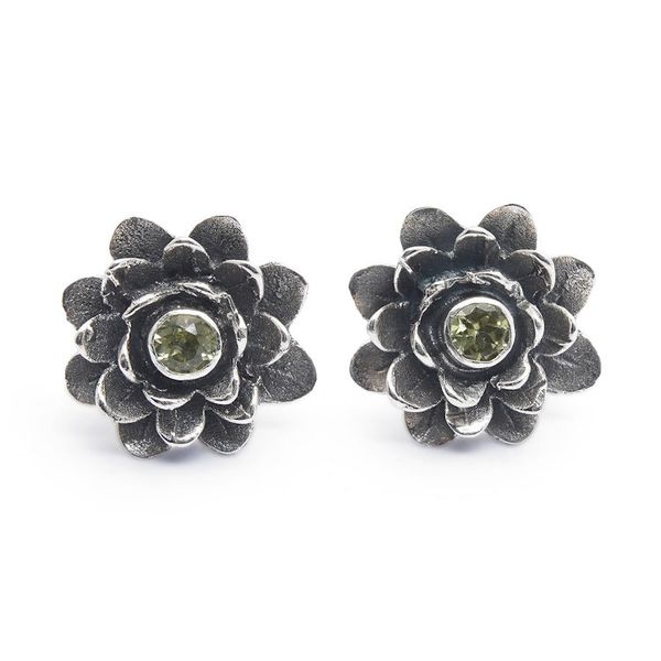 Alternate image for Unique Floral Peridot Sterling Silver Button Earrings Green-Eyed Lotus