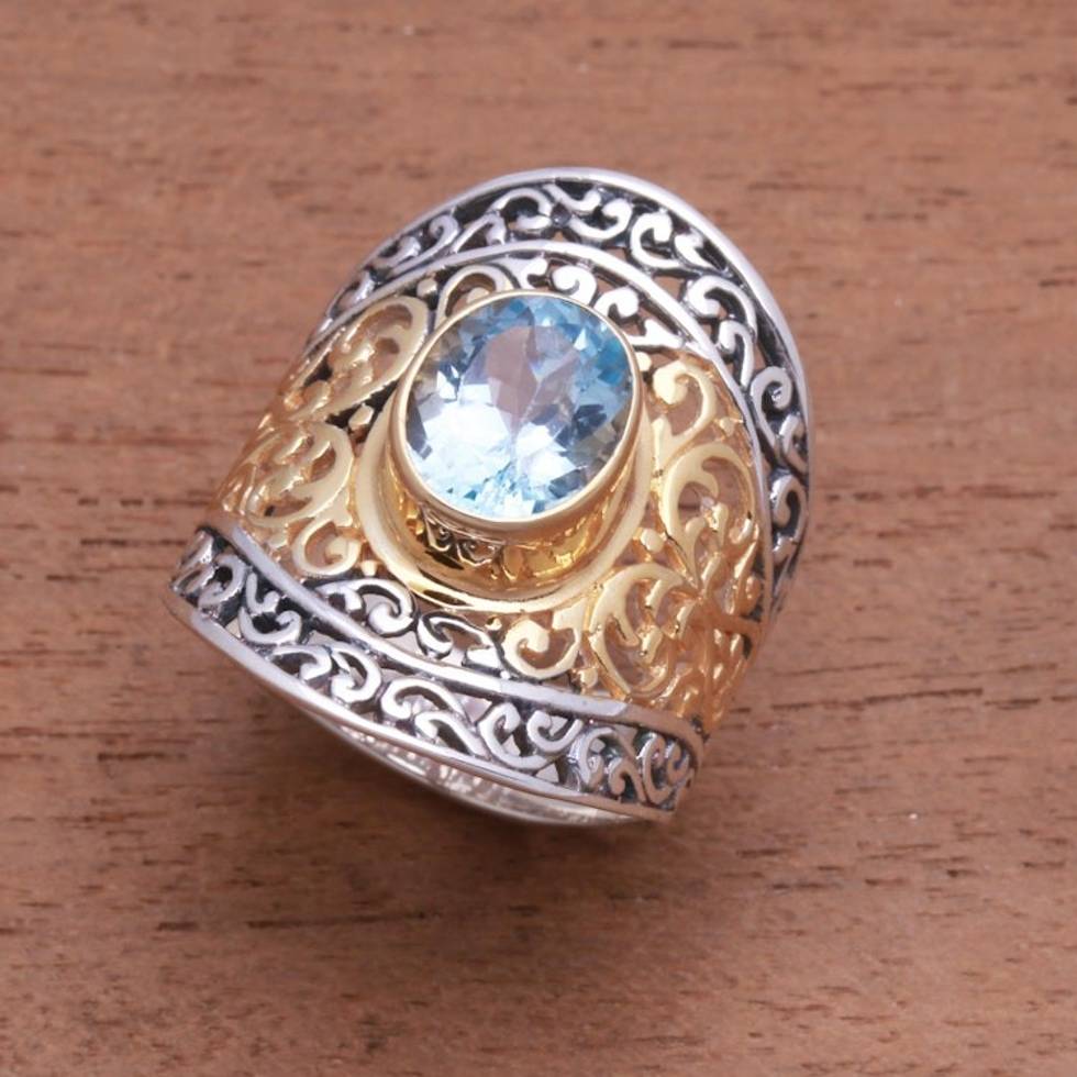 4_5-Carat Gold Accented Blue Topaz Single-Stone Ring 'Powerful Gemstone'