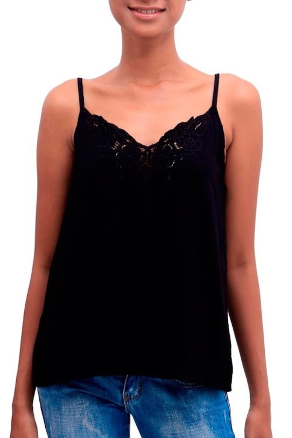 Alternate image for Floral Embroidered Rayon Tank Top in Onyx from Bali Onyx Kerawang