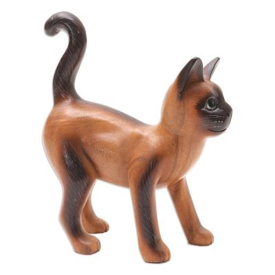 Alternate image for Hand Made Suar Wood Cat Statuette Looking for Friends