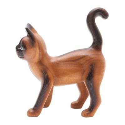 Alternate image for Hand Made Suar Wood Cat Statuette Looking for Friends