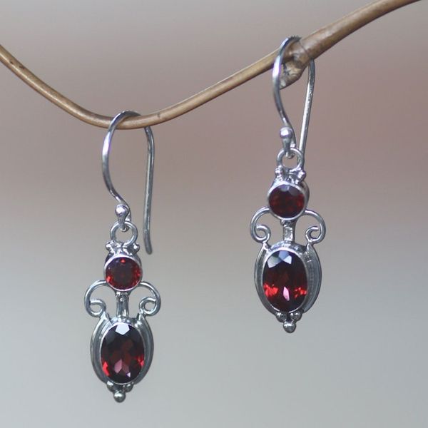 Alternate image for Sterling Silver Garnet Dangle Earrings Crown Princess