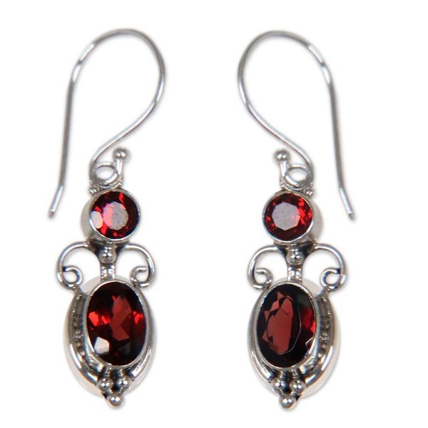 Alternate image for Sterling Silver Garnet Dangle Earrings Crown Princess