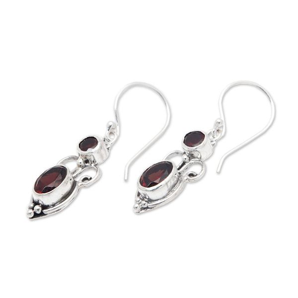 Alternate image for Sterling Silver Garnet Dangle Earrings Crown Princess