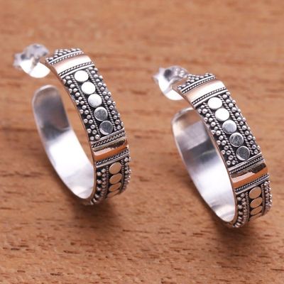 Alternate image for Bun Pattern Gold Accented Sterling Silver Half-Hoop Earrings Bun Loops