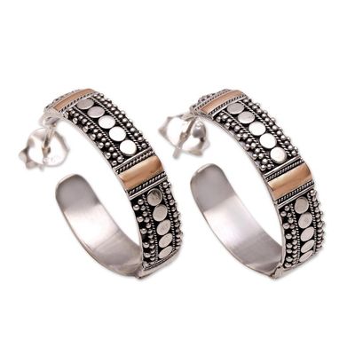 Alternate image for Bun Pattern Gold Accented Sterling Silver Half-Hoop Earrings Bun Loops