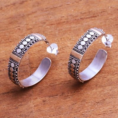 Alternate image for Bun Pattern Gold Accented Sterling Silver Half-Hoop Earrings Bun Loops