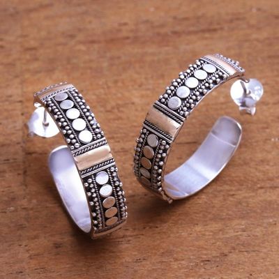 Alternate image for Bun Pattern Gold Accented Sterling Silver Half-Hoop Earrings Bun Loops