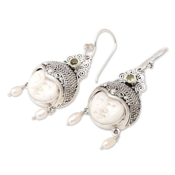 Alternate image for Pearl and Peridot Carved Bone Earrings Day Dreamers