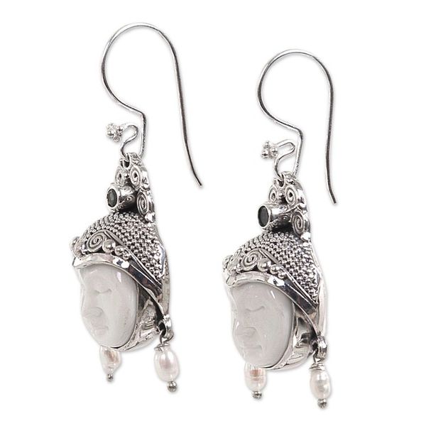 Alternate image for Pearl and Peridot Carved Bone Earrings Day Dreamers