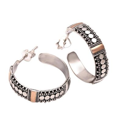 Alternate image for Bun Pattern Gold Accented Sterling Silver Half-Hoop Earrings Bun Loops