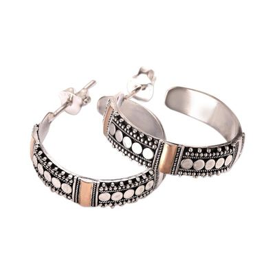 Alternate image for Bun Pattern Gold Accented Sterling Silver Half-Hoop Earrings Bun Loops