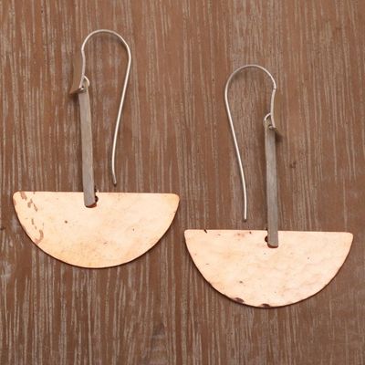 Alternate image for Modern Sterling Silver and Copper Dangle Earrings from Bali Half-Circle Modernity