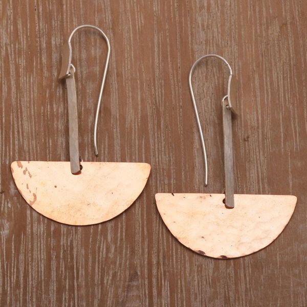 Alternate image for Modern Sterling Silver and Copper Dangle Earrings from Bali Half-Circle Modernity