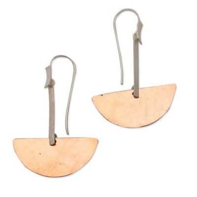 Alternate image for Modern Sterling Silver and Copper Dangle Earrings from Bali Half-Circle Modernity
