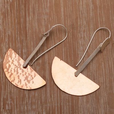 Alternate image for Modern Sterling Silver and Copper Dangle Earrings from Bali Half-Circle Modernity