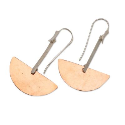 Alternate image for Modern Sterling Silver and Copper Dangle Earrings from Bali Half-Circle Modernity