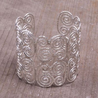 Alternate image for Spiral Motif Sterling Silver Cuff Bracelet from Bali Swirling Lattice