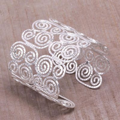 Alternate image for Spiral Motif Sterling Silver Cuff Bracelet from Bali Swirling Lattice