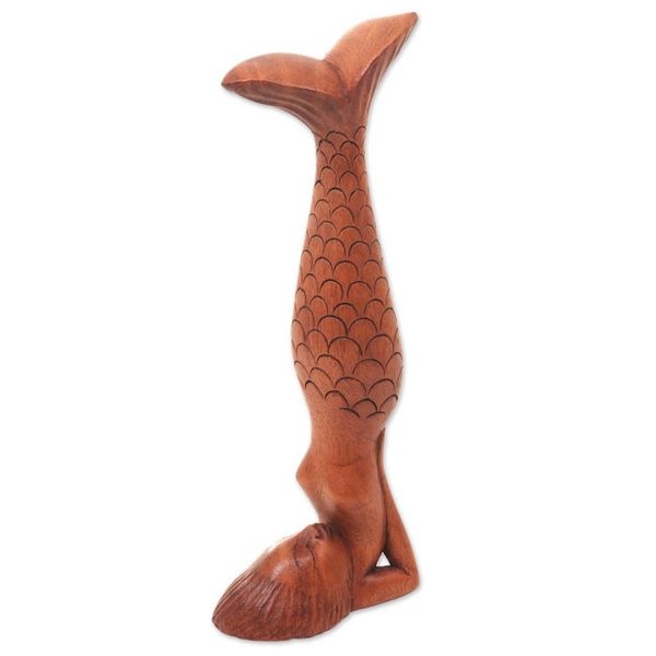 Alternate image for Bali Mermaid and Yoga Theme Artisan Carved Wood Sculpture Sarwangasana Mermaid